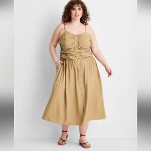 Target Tan Ruched Spaghetti Strap Maxi Dress